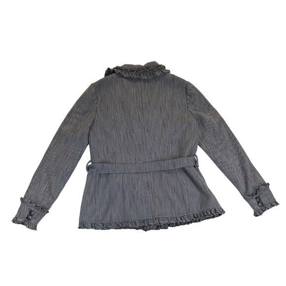 Nick and Mo‎ Jacket Womens Large Gray Multicolor Ruffle Fringe Belted Lined - Picture 2 of 7